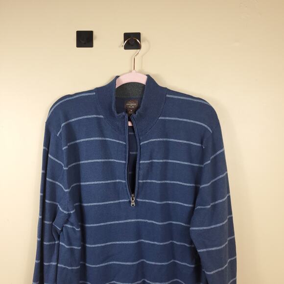Greg Norman for Tasso Elba Navy Striped 1/4 Zip Sweater Size M - Picture 5 of 8